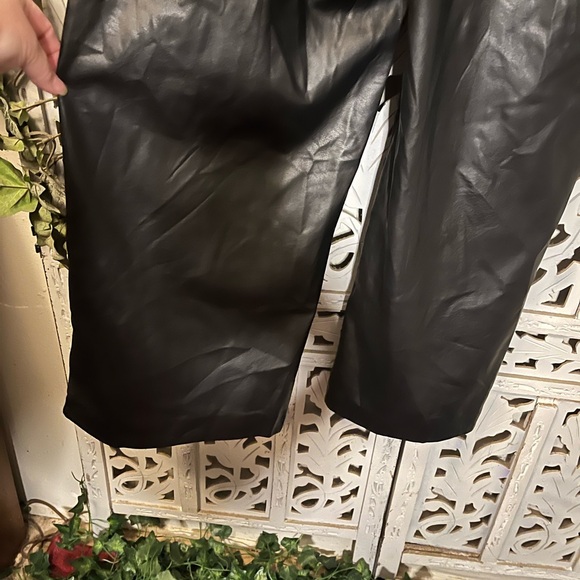 NIA COQUETTISH PREMIUM FAUX QUALITY BLACK LEATHER WIDE LEG FANCY PANTS - Picture 7 of 10